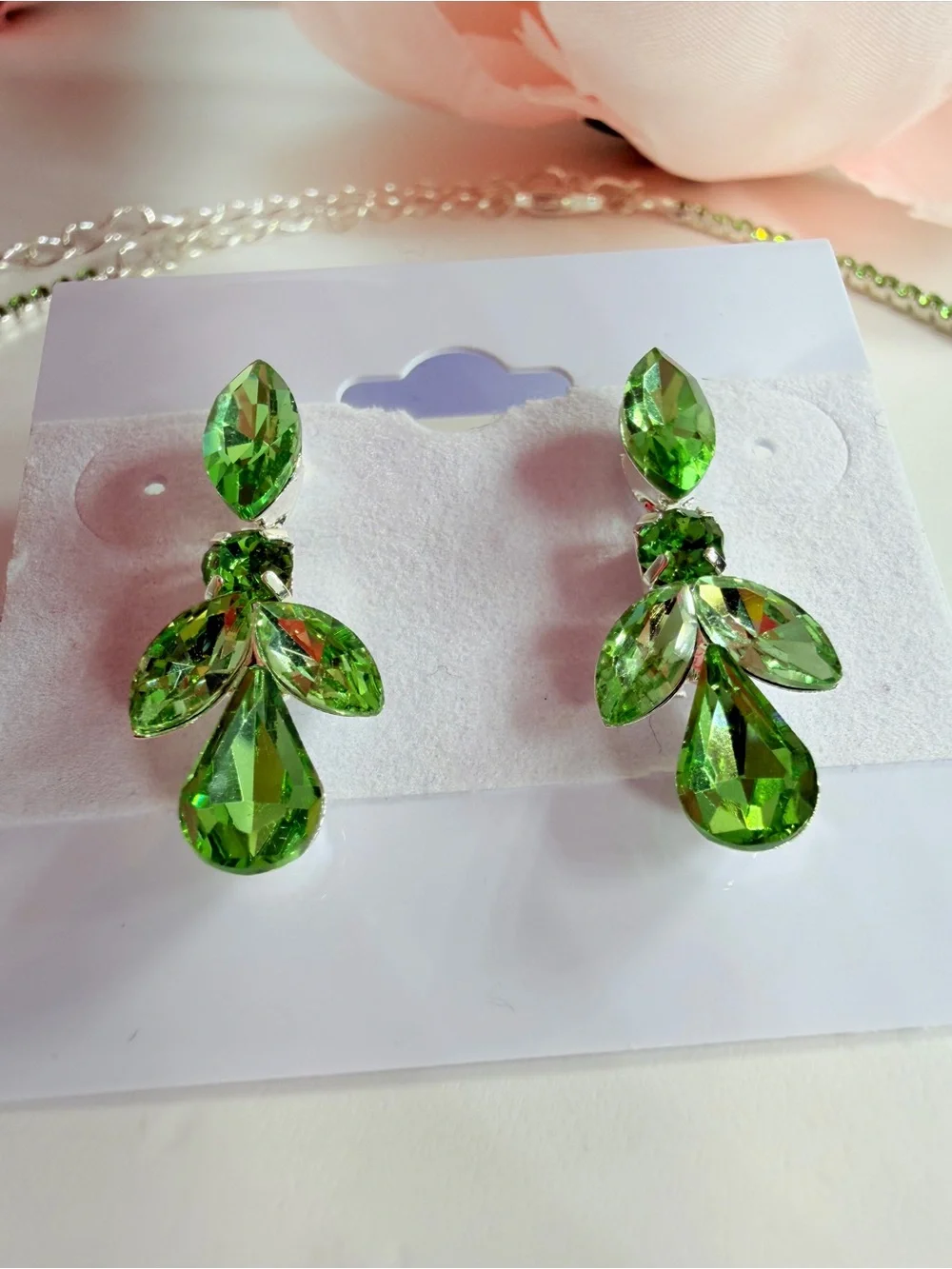 Green Crystal Teardrop Necklace and Earring Set